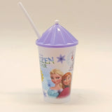 Kids Round Shape 350ml  Juice & Drinking Plastic Glass With Cover & Straw( Multiple Colours Will be Sent)