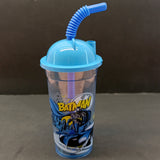 Character 400ml Juice & Drinking Plastic Glass With Cover & Straw ( Random Colors & Design )