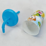 Kids Round Shape 300ml Juice & Drinking Plastic Glass With Cover & Straw( Multiple Colours Will be Sent)