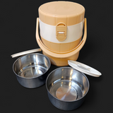 Mega Lunch Carrier & Tiffin 2-Stainless Steel Bowls With Plastic Salad Bowl ( Random Colors Will Be Sent )