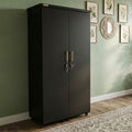 Movable Wheels Storage Double Door Cupboard Almirah Shelves Hanging Rod & One Drawer