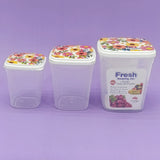 Omega Fresh Pack Of 3pcs medium & Small Size Plastic Heavy-Duty Food Jar Set ( Transparent with Colourful Lid )