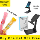 Buy One Get One FREE Rotating Folding Desktop Mobile Phone Holder Stand With Travel Paper Soap ( Random Colors Will Be Sent )