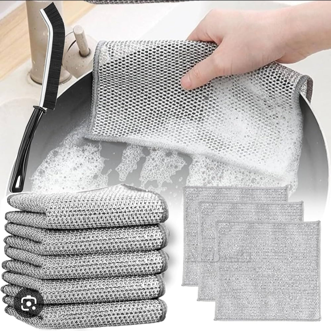 Pack of 10Pcs Silver non-scratch dishwashing cloths designed for kitchen use.
