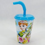 Kids Round Shape 300ml Juice & Drinking Plastic Glass With Cover & Straw( Multiple Colours Will be Sent)