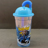 Character 400ml Juice & Drinking Plastic Glass With Cover & Straw ( Random Colors & Design )