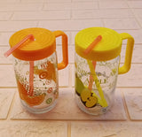 Glass 300ml Golden Mason Jar With Straw Cold-Drink & Juice Jar ( Random Colors & Designs)