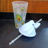 Kids'Cone Shape 300ml Juice & Drinking Plastic Glass With Cover & Straw