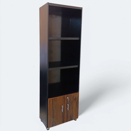 Multi-Purpose Shelf Books, Lounge & Kitchen Organizer Space Saving Storage Laminated Wooden Rack ( Black With Brown Doors)