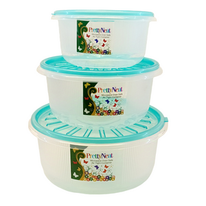 Pretty Neat 3pcs Plastic Round Shape Large Size Storage Bowl Set With Air Tight Lid(Random Colors Will be sent)