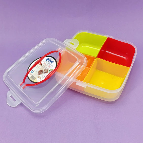 Smart Multi-Function Square Shape 4-Section Plastic Spices Organizer Masala & Dry-Fruit Box