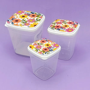 Omega Fresh Pack Of 3pcs medium & Small Size Plastic Heavy-Duty Food Jar Set ( Transparent with Colourful Lid )