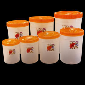 Pretty Neat 7pcs Round Shape Multi-Purpose Plastic Grains, Staples & Snack Storage Jar Set(Random Colors Will be sent)