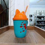Kids Round Shape 250ml Juice & Drinking Plastic Mug With Cover & Straw( Multiple Colours Will be Sent)