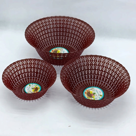 Kiwi Knit Fruit Basket Pack Of 3pcs Plastic Round Shape Set ( Random Colors Will Be Sent)
