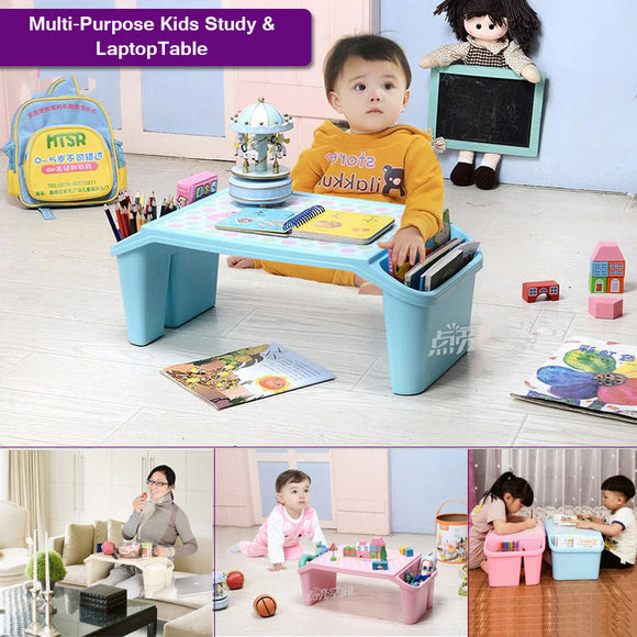 Multi-Purpose Plastic Kids Study & Laptop Table With Side Storage Boxes ( Random Colors Will be Sent )