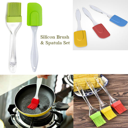 Pack Of 2pcs Silicon Multi-Color Oil Brush & Spatula Set( Random Colors Will Be Sent)