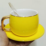 Yellow-Gold Imported Premium Super Fine Quality 200ml Mug With Saucer & Steel Spoon
