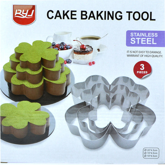 Flower Stainless Steel Cake Baking Cutter Shaping 3pcs Tool Set