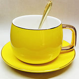 Yellow-Gold Imported Premium Super Fine Quality 200ml Mug With Saucer & Steel Spoon