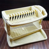 Leido Multi-Purpose 2-Layer Plastic Dishes Rack With Water Drain Tray ( Random Colors Will Be Sent )