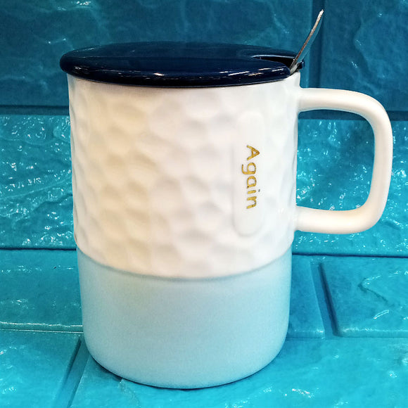 Good Again Ceramic Imported Quality 300ml Mug With Ceramic Lid & Steel Spoon