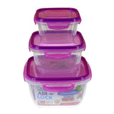 Lavena Pack Of 3pcs Square Shape Air Lock Food Storage Bowl Set