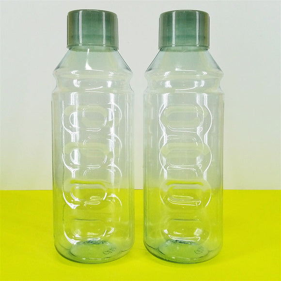 Appollo Pack Of 2pcs Crystal Transparent Plastic One Litre Fridge Water Bottle Set ( Random Colors )