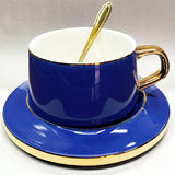 Blue-Gold Imported Premium Super Fine Quality 200ml Mug With Saucer & Steel Spoon