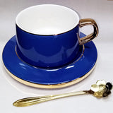 Blue-Gold Imported Premium Super Fine Quality 200ml Mug With Saucer & Steel Spoon