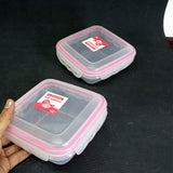 Pioneer Pack Of 2pcs Plastic Medium-Size Square Air-Tight Transparent Bowl Set ( Random Color Will be Sent)