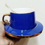 Blue-Gold Imported Premium Super Fine Quality 200ml Mug With Saucer & Steel Spoon
