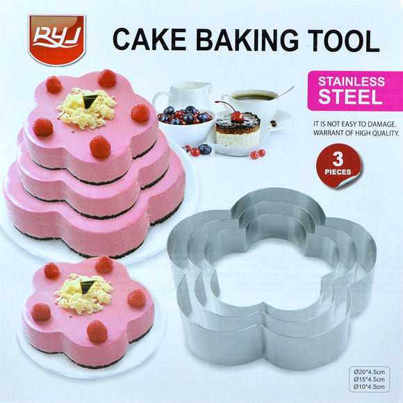 Flower Stainless Steel Cake Baking Cutter Shaping 3pcs Tool Set