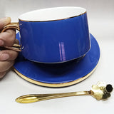 Blue-Gold Imported Premium Super Fine Quality 200ml Mug With Saucer & Steel Spoon