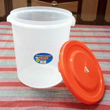 AKP Transparent Plastic 16-Liters Round Food Storage Jar ( Random Colors Will Be Sent)