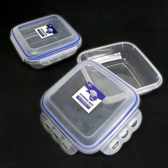 Pioneer Pack Of 2pcs Plastic Medium-Size Square Air-Tight Transparent Bowl Set ( Random Color Will be Sent)