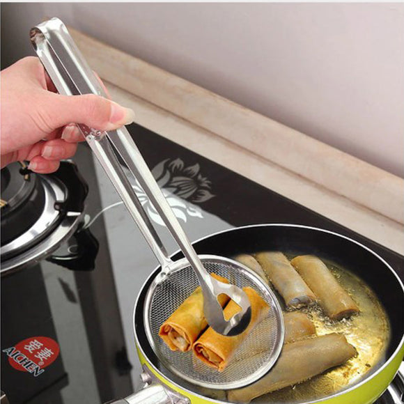 Stainless Steel Small-Size Frying Tong With Strainer Net