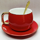 Red-Gold Imported Premium Super Fine Quality 200ml Mug With Saucer & Steel Spoon