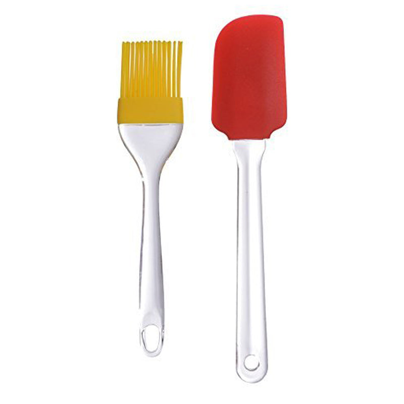 Pack Of 2pcs Silicon Multi-Color Oil Brush & Spatula Set( Random Colors Will Be Sent)