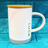 Luck Ceramic Imported Quality 300ml Mug With Bamboo Wooden Lid & Steel Spoon
