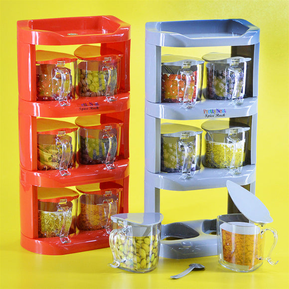 Pretty Neat Plastic Masala & Spices Storage Rack With Spoons ( Random Colors Will Be Sent)