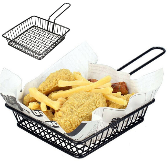 Portable Square Black Metal Small-Size Fries Snack Food Serving Basket