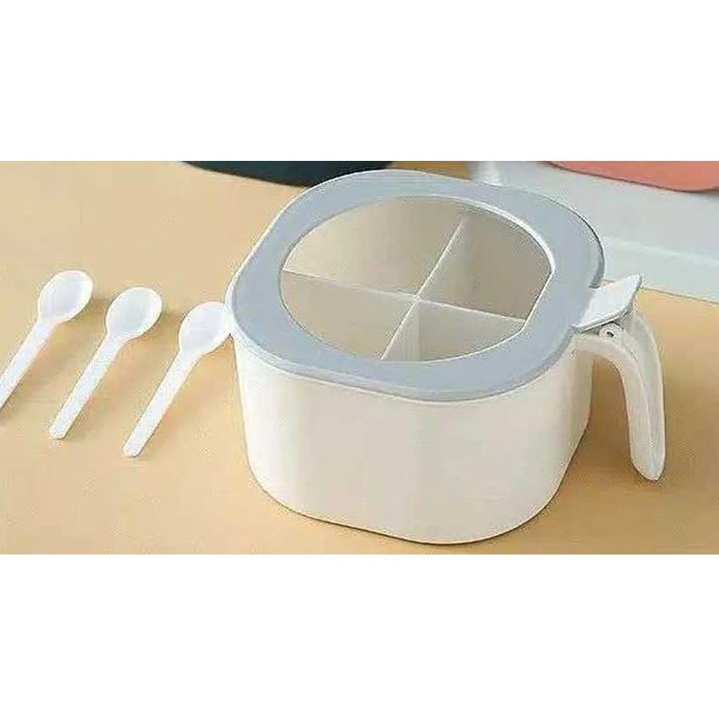 Maxware 4-Section Plastic Spices Organizer Partition Box Mug With Spoon ( Random Colors Will Be Sent )