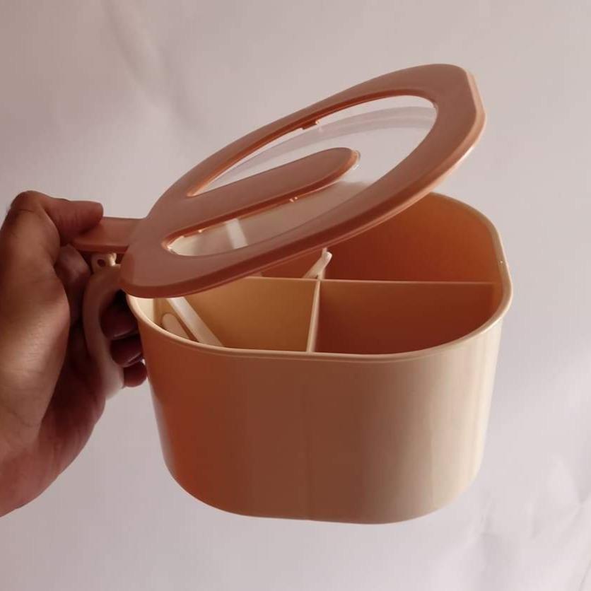 Maxware 4-Section Plastic Spices Organizer Partition Box Mug With Spoon ( Random Colors Will Be Sent )