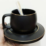 Black-Gold Imported Premium Super Fine Quality 200ml Mug With Saucer & Steel Spoon