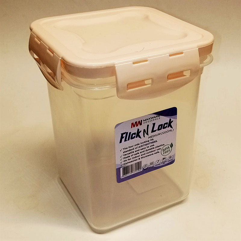 Maxware Flick Lock Medium-Size Super Air-Tight 1200ml Plastic Jar ( Random Colors )