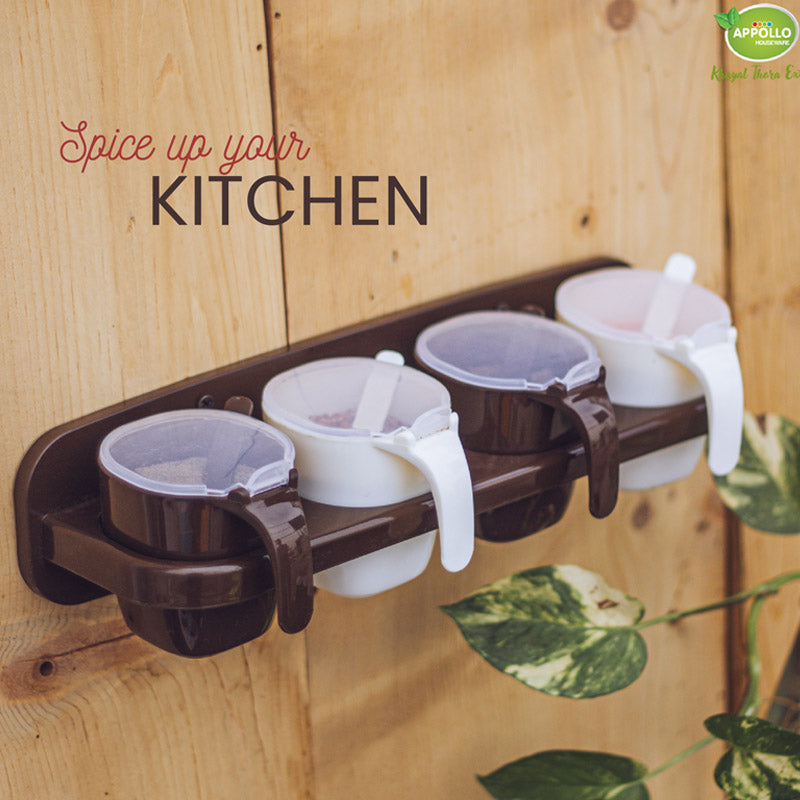 Appollo Sticky Wall-Mount Spices Organizer Rack ( White Brown Mix Color )