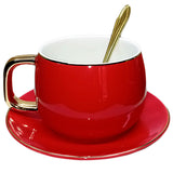 Red-Gold Imported Premium Super Fine Quality 200ml Mug With Saucer & Steel Spoon