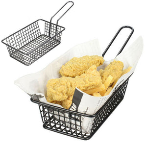 Portable Rectangle Black Metal Small-Size Fries Snack Food Serving Basket