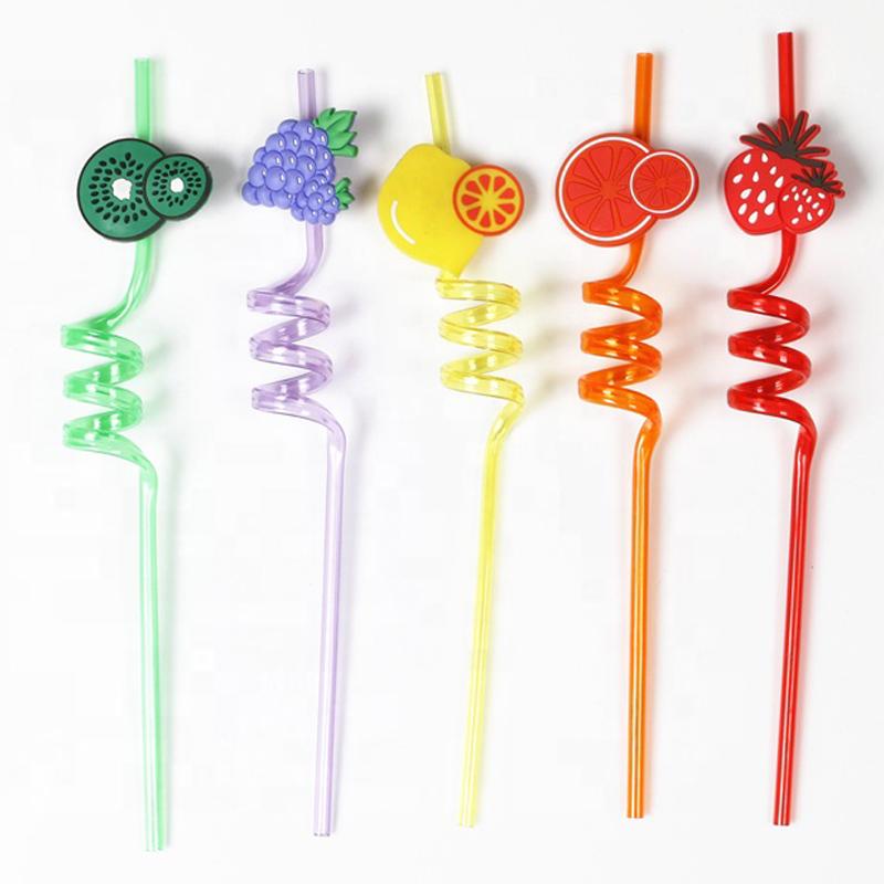 Pack Of 4pcs Re-Usable Fruit Plastic Acrylic Drinking Party Straws